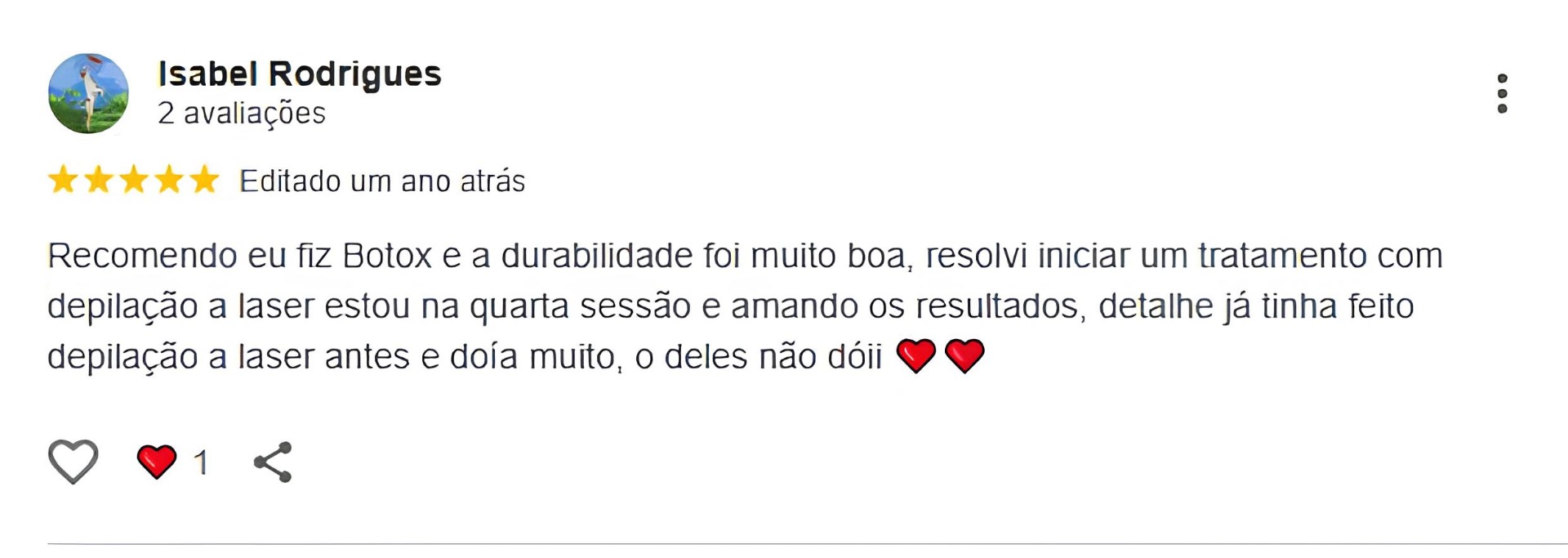 Avaliação real de paciente no Google — Lavenus Estética 2
